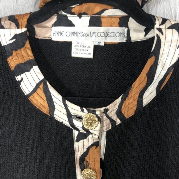 Vintage Anne Crimmins  Sweater Womens Small Black Cheetah Print Career Scarf 80s - Picture 8 of 16